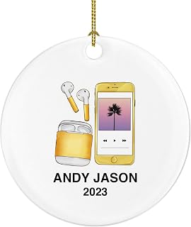 Personalized Cell Phone and Earbuds Christmas Ornament, Tech Gifts for Phone Lovers, Music Fans, Gadget Enthusiasts, and Tech Savvy Friends