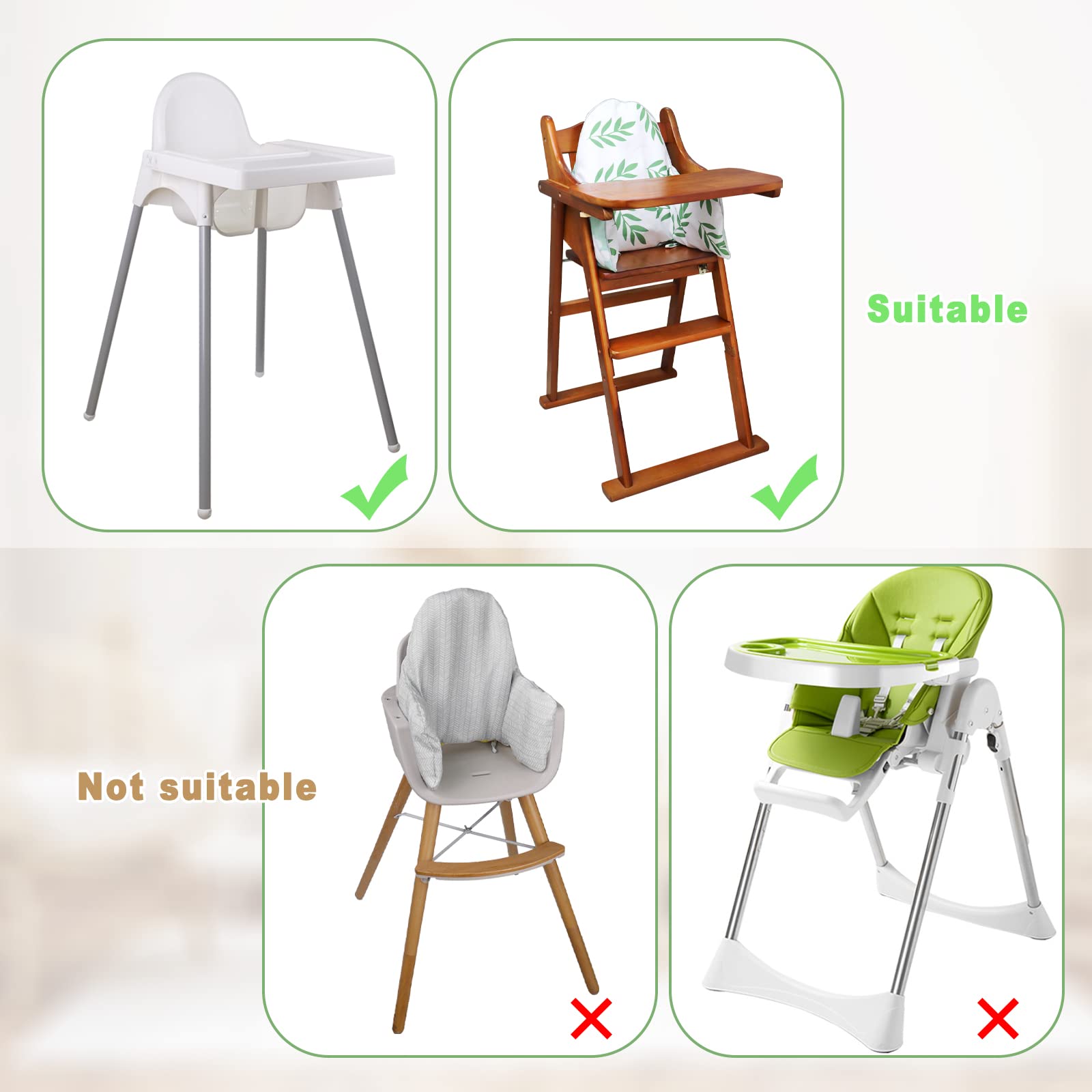 Poduszka na wysokie krzesło, poduszka na wysokie krzesło dla IKEA, poduszka na siedzenie, wbudowana nadmuchiwana poduszka, miękka i wygodna, zapewnia wygodniejsze siedzenie dziecka (zielony liść)
