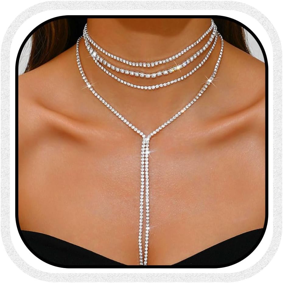 Unicra Black Rhinestone Necklace Diamond Choker Necklaces Formal Bridal Prom Fashion Costume Jewelry Necklace for Women