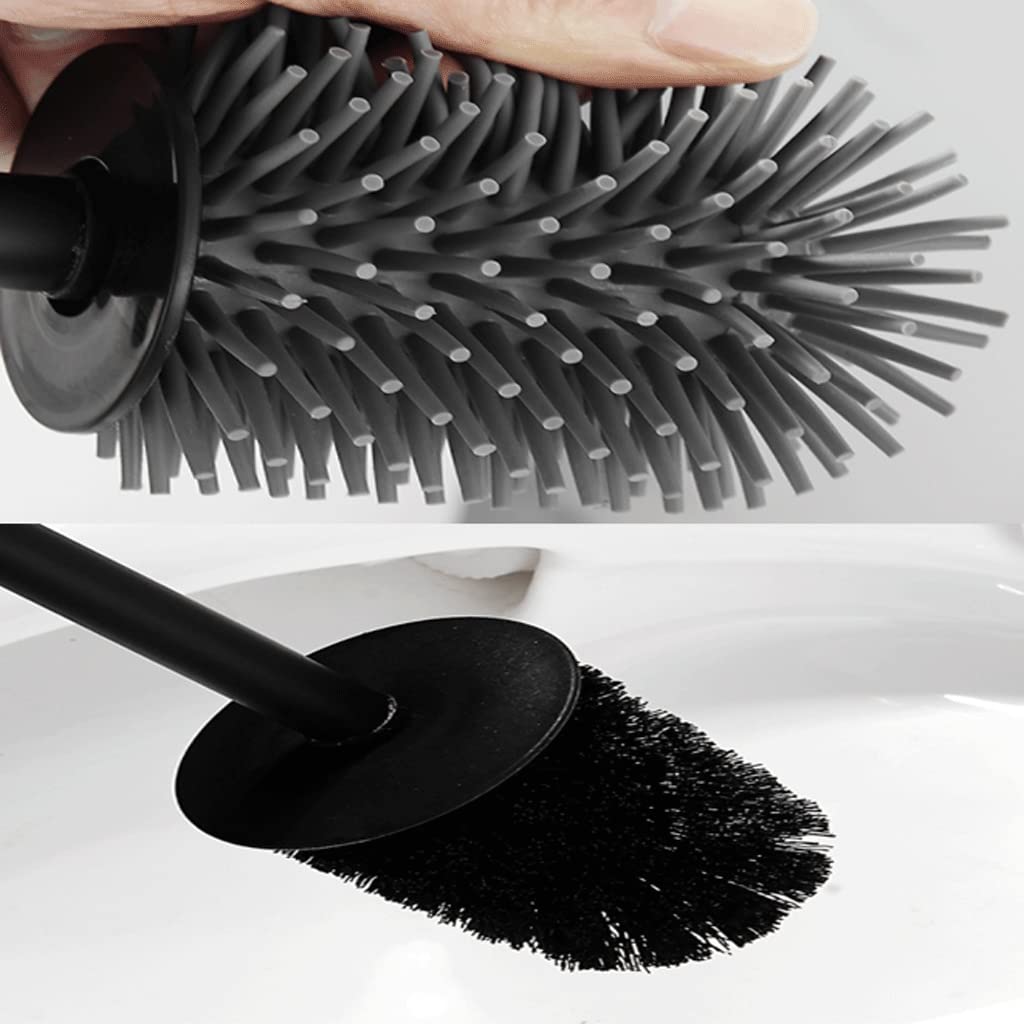Cepillo de Inodoro de Silicona con Soporte, Cepillo de Inodoro de Mango Largo para baño, ergonómico, Elegante y Duradero (Color: Paquete de 2, Negro).