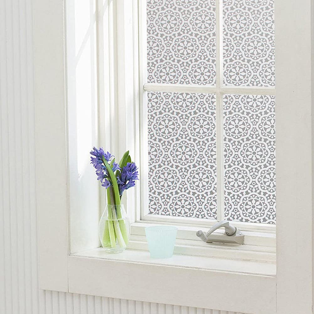 White Chic Geometric Pattern Self Adhesive Window Film,Glass Window Sticker Privacy Window Blinds Decorative Opaque Static Cling/Anti-UV