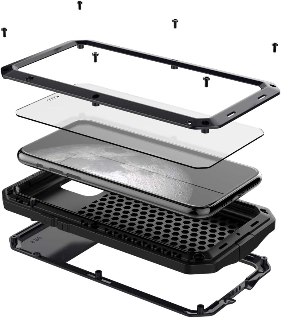 Marrkey for iPhone 11 Case, 360 Full Body Protective Cover Heavy Duty Shockproof Tough Armour Aluminum Metal Case with Silicone Built-in Screen Protector for Apple iPhone 11 6.1 Inch - Black