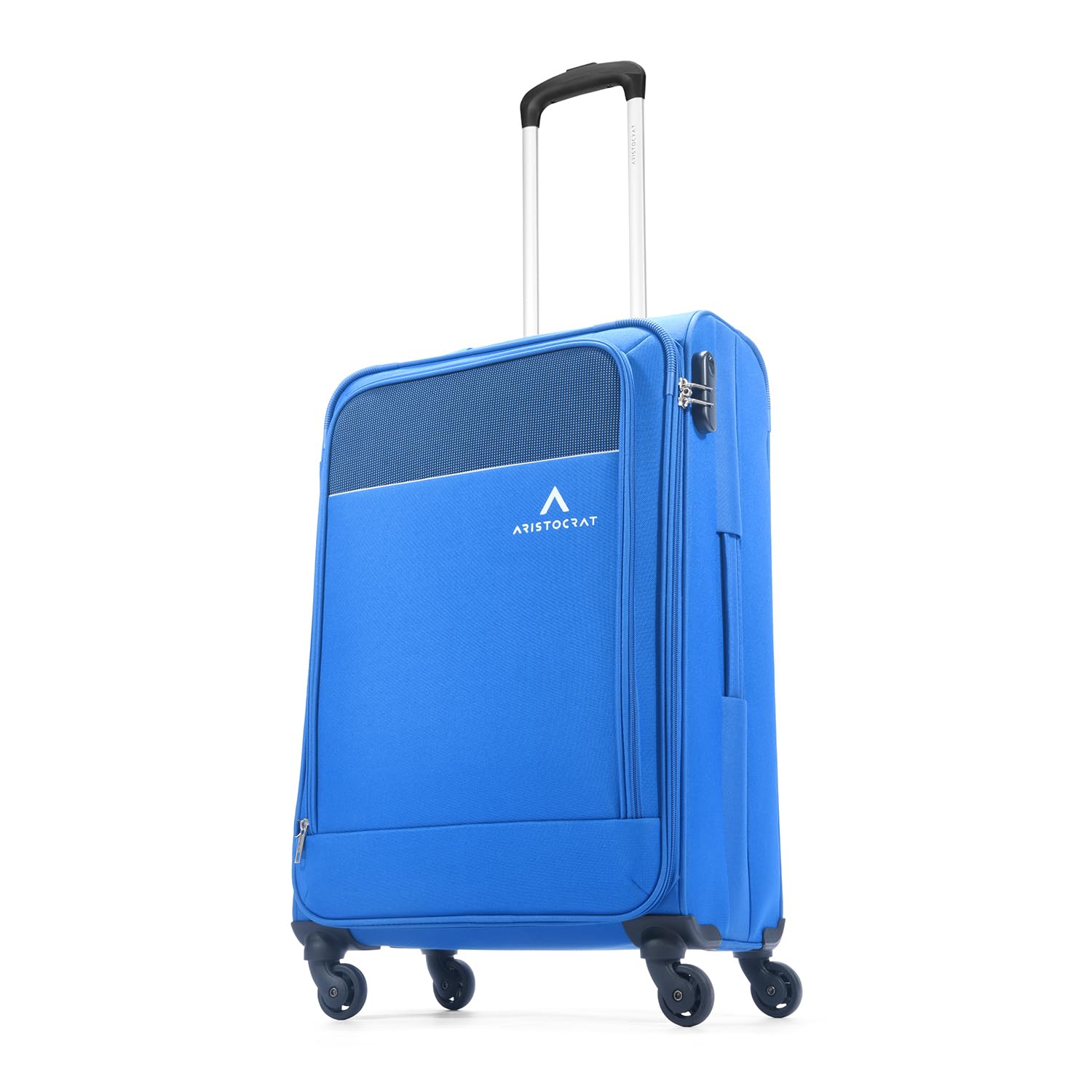 Aristocrat Oasis Plus Medium Size Soft Check in Luggage (69 cm) | Spacious Polyester Trolley with 4 Wheels and Combination Lock | Dazzling Blue | Unis...