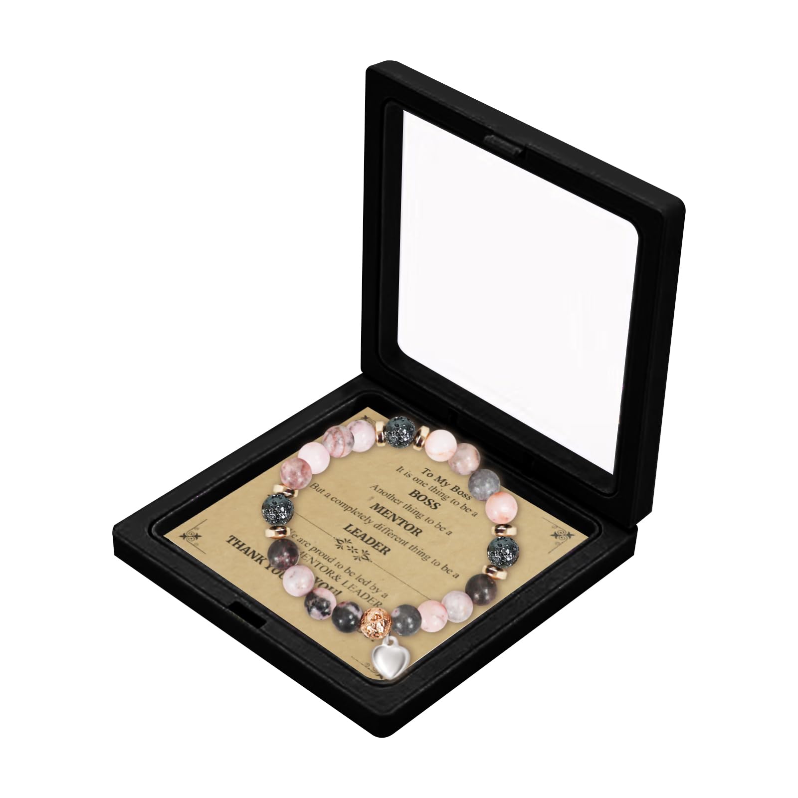 Chris.W Natural Stone Beaded Bracelets Gifts for Boss Lady, Boss's Day Gifts for Women Coworker, Thank You Gifts for Female Boss, Manager, Leader, Heart Charm Bracelets Christmas, Birthday Gift