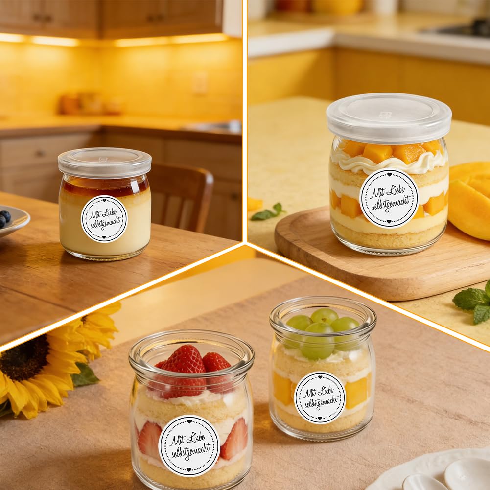 Słoiki deserowe 200 ml, przezroczyste szklanki do jogurtu z pokrywką (6 sztuk), szklanki do jogurtu z pokrywką, uniwersalne kieliszki deserowe do galaretki, miodu, musli, deserów, musli, dżemów, z