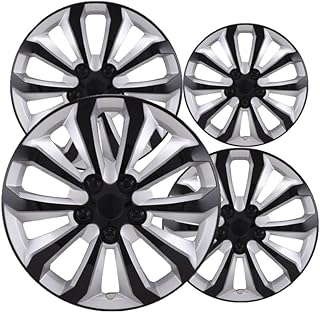 OxGord Hubcaps Wheel Covers - (Set of 4) Hub Caps Wheels Rim Cover - Car Accessories for Standard Steel Rims - Snap On Auto Tire Replacement Exterior Cap (Two Tone - Silver Black, 15 Inch)