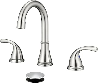 Bathroom Sink Faucet FRANSITON Centerset 8 Inch 2 Handle Bathroom Sink Faucet Lead-Free with Pop-up Drain Stopper and Supply Hoses (Brushed Nickel)