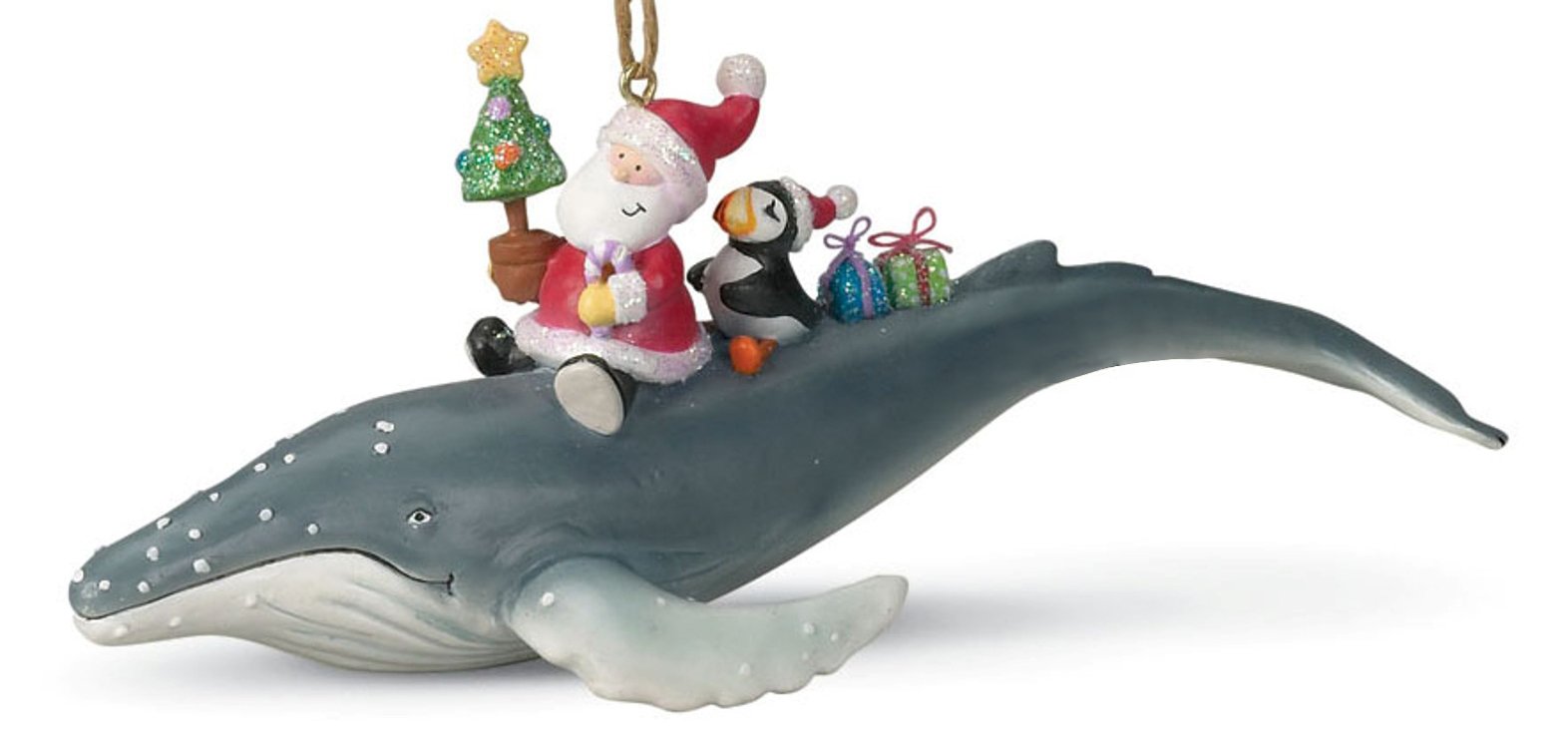 Santa Riding Humpback Whale Tropical Christmas Ornament