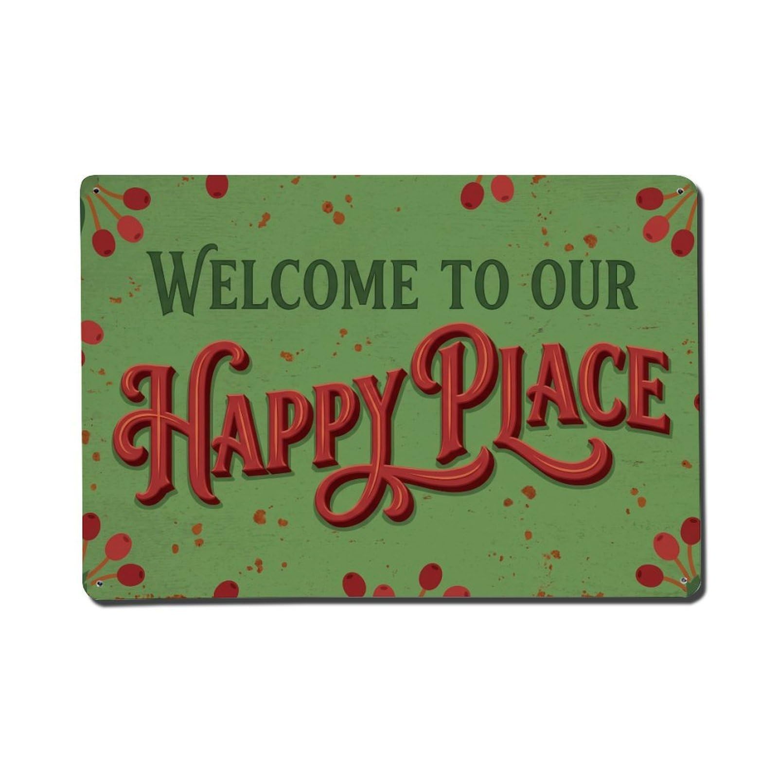 Welcome To Our Happy Place Honeysuckle Berry Orchard Metal Tin Sign Plaque Wall Decor for Cafe, Club Bar, Office, Home Garden Metal Poster 8x12Inch
