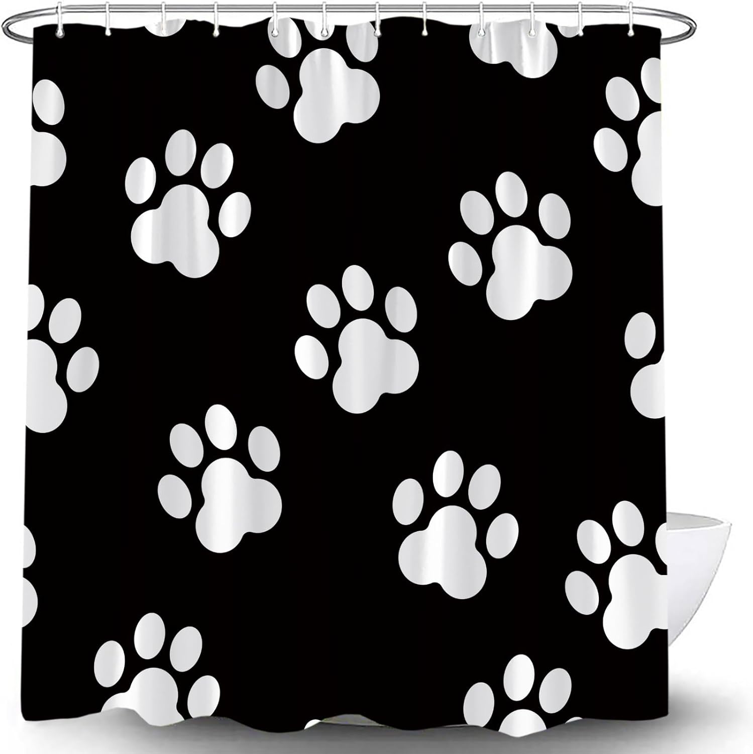 Generic Dog Paw Print Shower Curtain Black White Funny Cute Dog Pet Lovers Modern Footprint Animal Puppy Cat Kitten Claw Prints Fabric Bathroom Curtain Set with Hooks