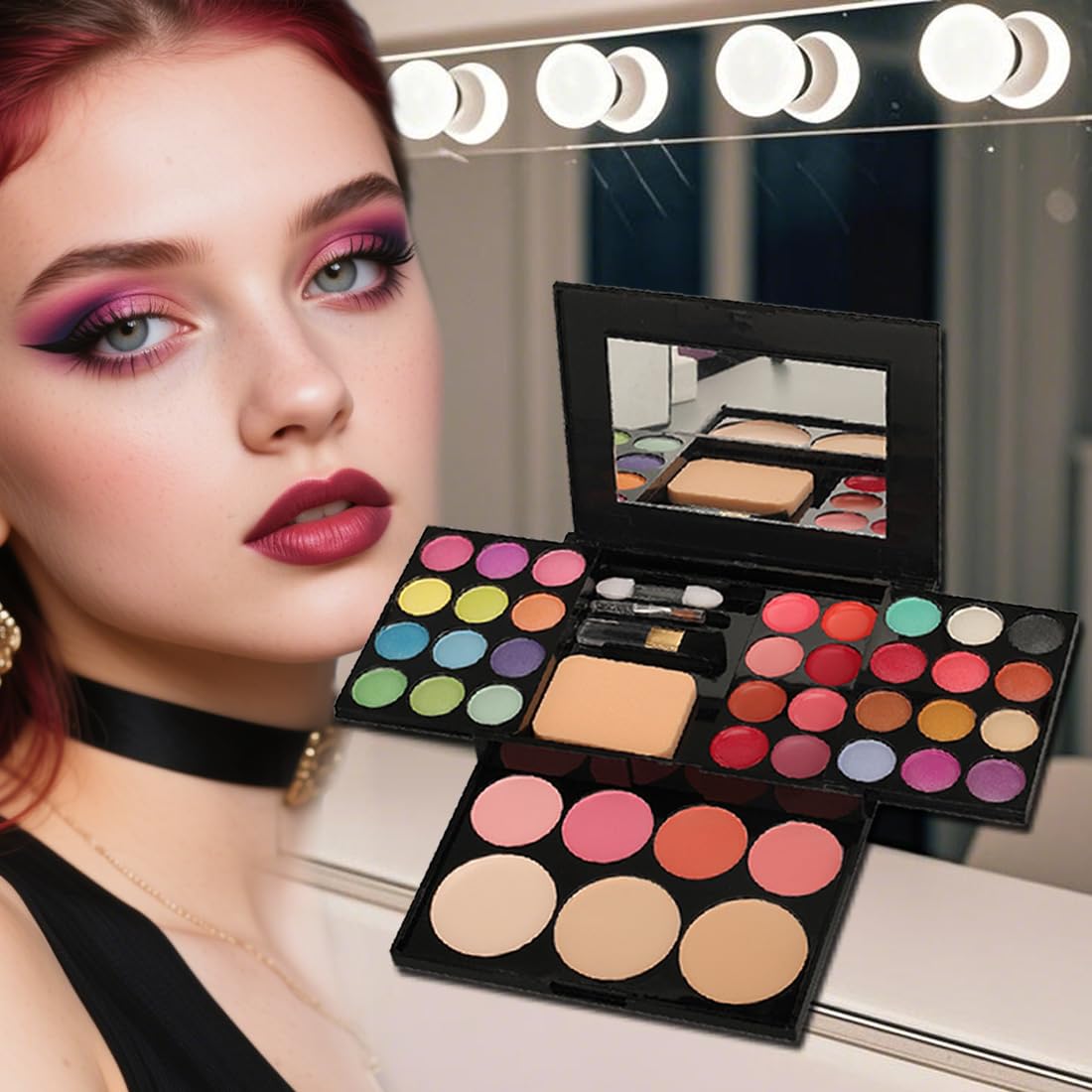 Badhare Eyeshadow Lip Gloss Blush 39 Piece Makeup Palette Kit: 24 Color Eyeshadow Palette, 8 Lip Gloss, 4 Blush, 3 Dual Powder, Brushes Mirror Travel Professional Cosmetic Set with Shimmer Shades