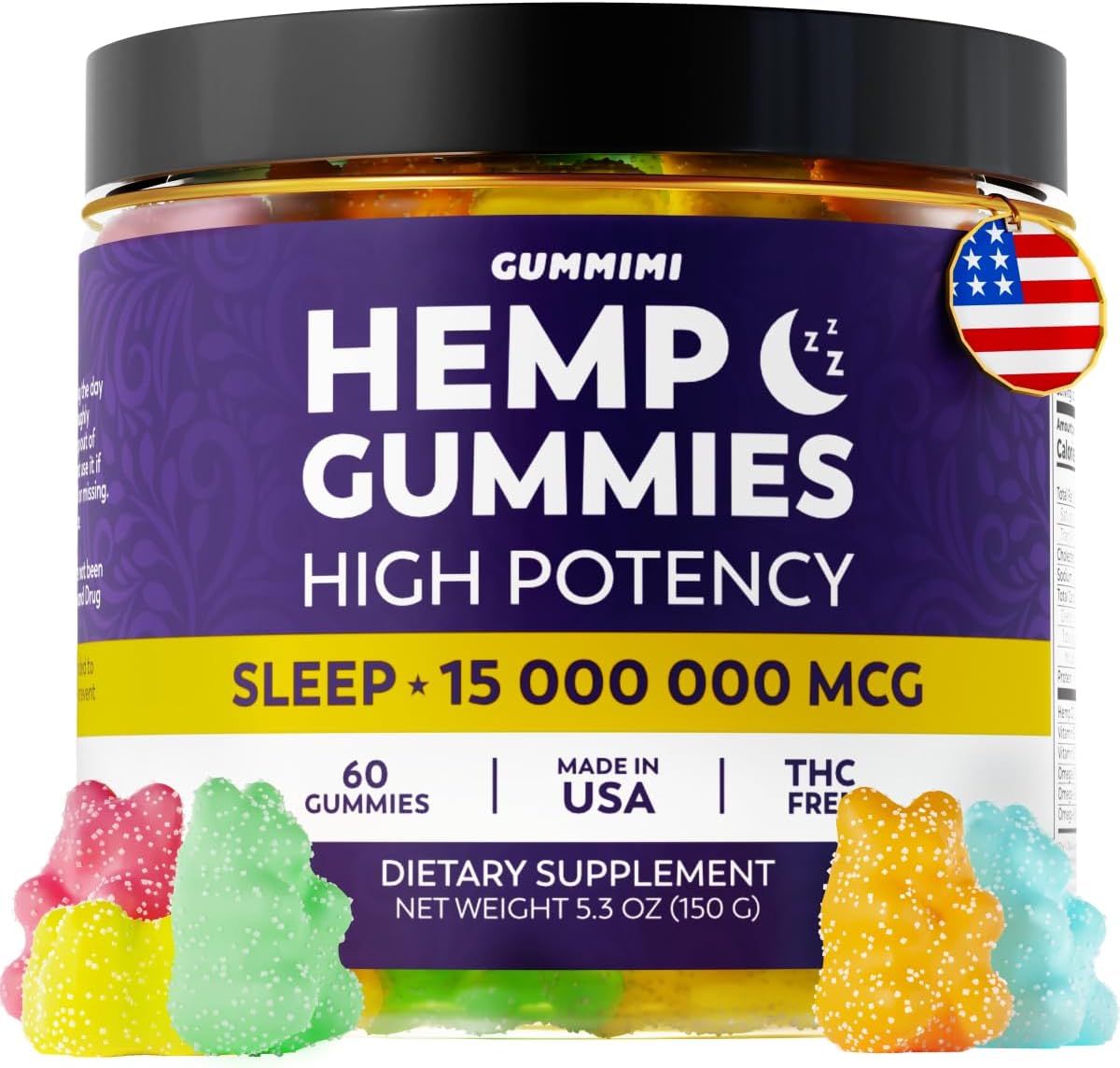Hеmp Gummies for Rеstful Nap - High Potency, Organic & Infused with Omega 3 6 9 & Vitamin E, Fruit Flavor, 60 Gummies, Grown & Made in USA