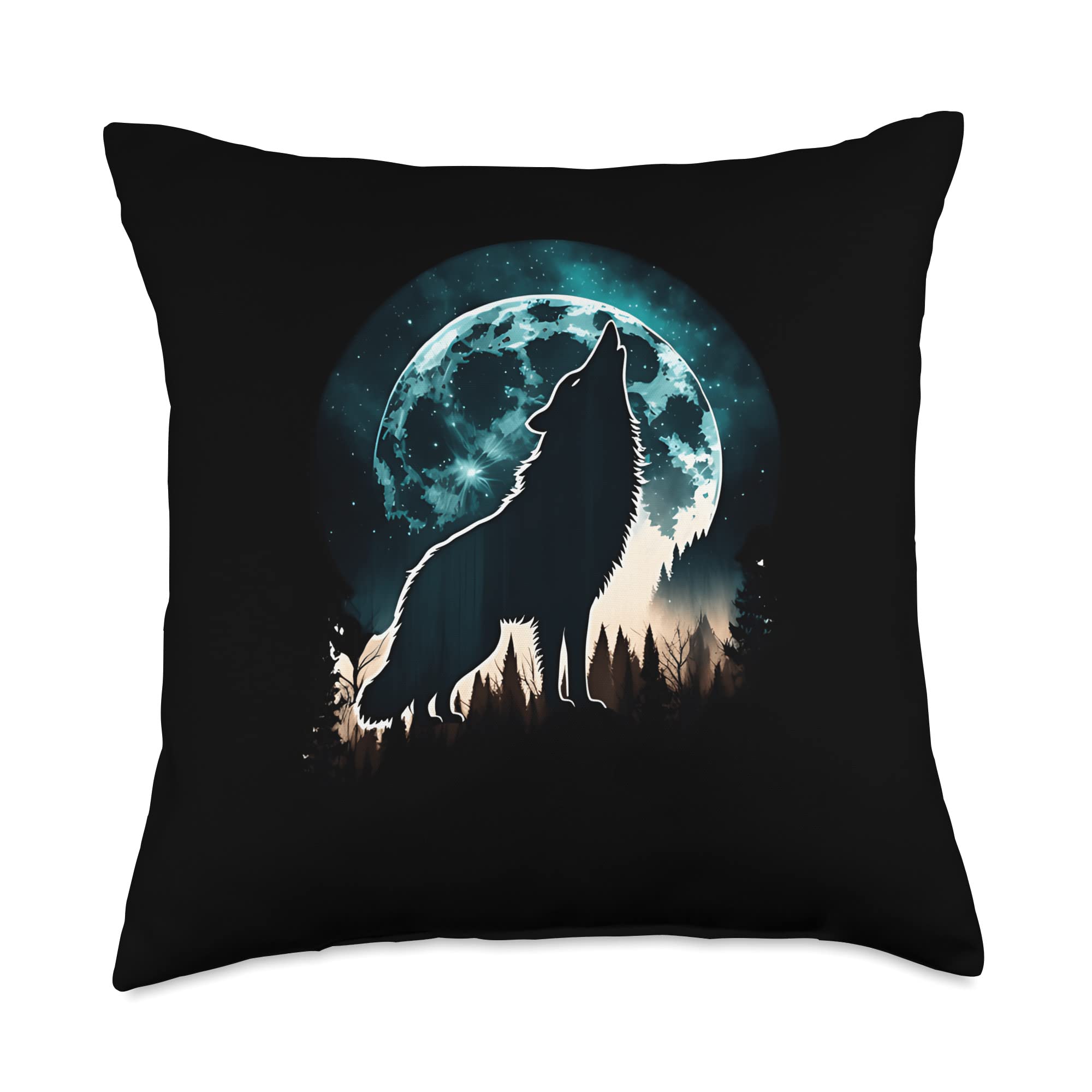 Blue Moon Wolf Forest Nature I Gift Throw Pillow, 18x18, Multicolor