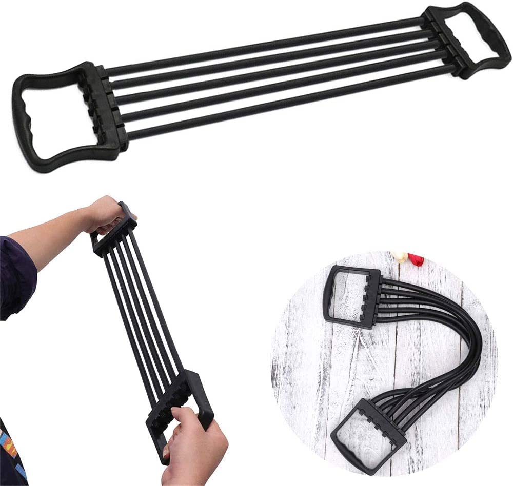 Esercitatore Muscolare Estensore,Estensore Pettorali Regolabile,5 Tubi Espansore Toracico,Esercitatore Pettorale,Per Casa,Palestra,Spalle,L'Allenamento Dei Muscoli Braccia (Nero)