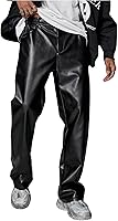 GORGLITTER Men's Faux Leather Y2K Baggy Straight Leg Disco Pants - Soft Breathable PU Trousers for Parties