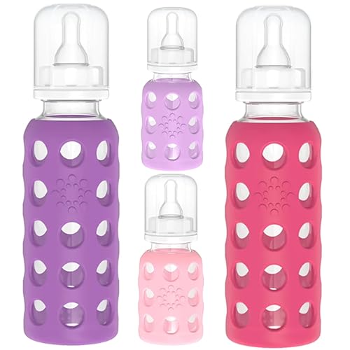 Miniatura 7 de Lifefactory Biberones de vidrio con protección de silicona, paquete de 4, botellas de 4 onzas  9 onzas, (1 plátano, 1 mango, 1 lavanda y 1 uva)