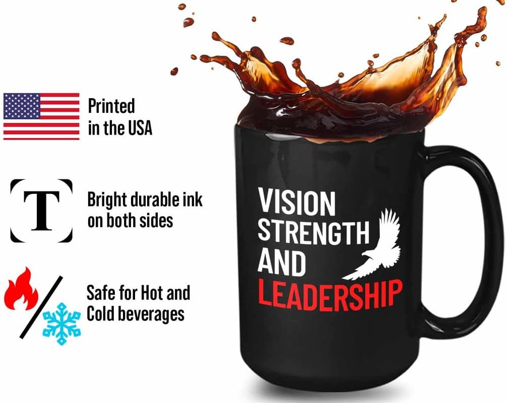 Bubble Hugs Leadership Coffee Mug 15oz Black - Vision Leadership - Business Entrepreneur Eagle Symbol Principal Appreciation Gifts Bosses Day Leaders Mentor Gift