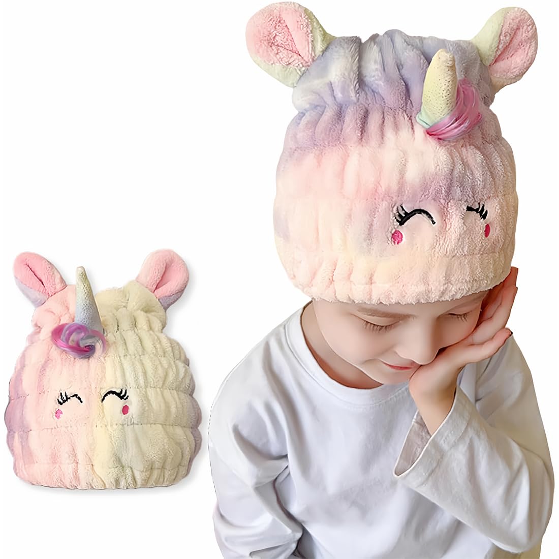 Unicorno Asciugamano Capelli Turbante, Asciugamano Microfibra Capelli Bambini, Morbido Turbante Asciugacapelli, Asciugamano per Capelli Donna Ragazze Corti