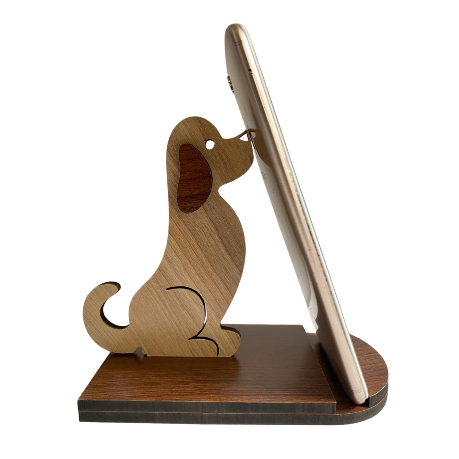 KOMBIUS KITCHENWARE Cell Phone Holder Stand Wooden Smartphone Desk Holder, Wooden Phone Stand Cell Phone Holder Desktop Cellphone Stand Design for (Cute Dog)