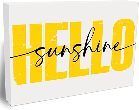 4"x6" Hello Sunshine Block Plaque Tabletop Decor - Rustic Summer Wood Signs Shelf Decor, Gifts For Friends Family Coworker-Home Livingroom Office Desk Favors & Supplies-A33