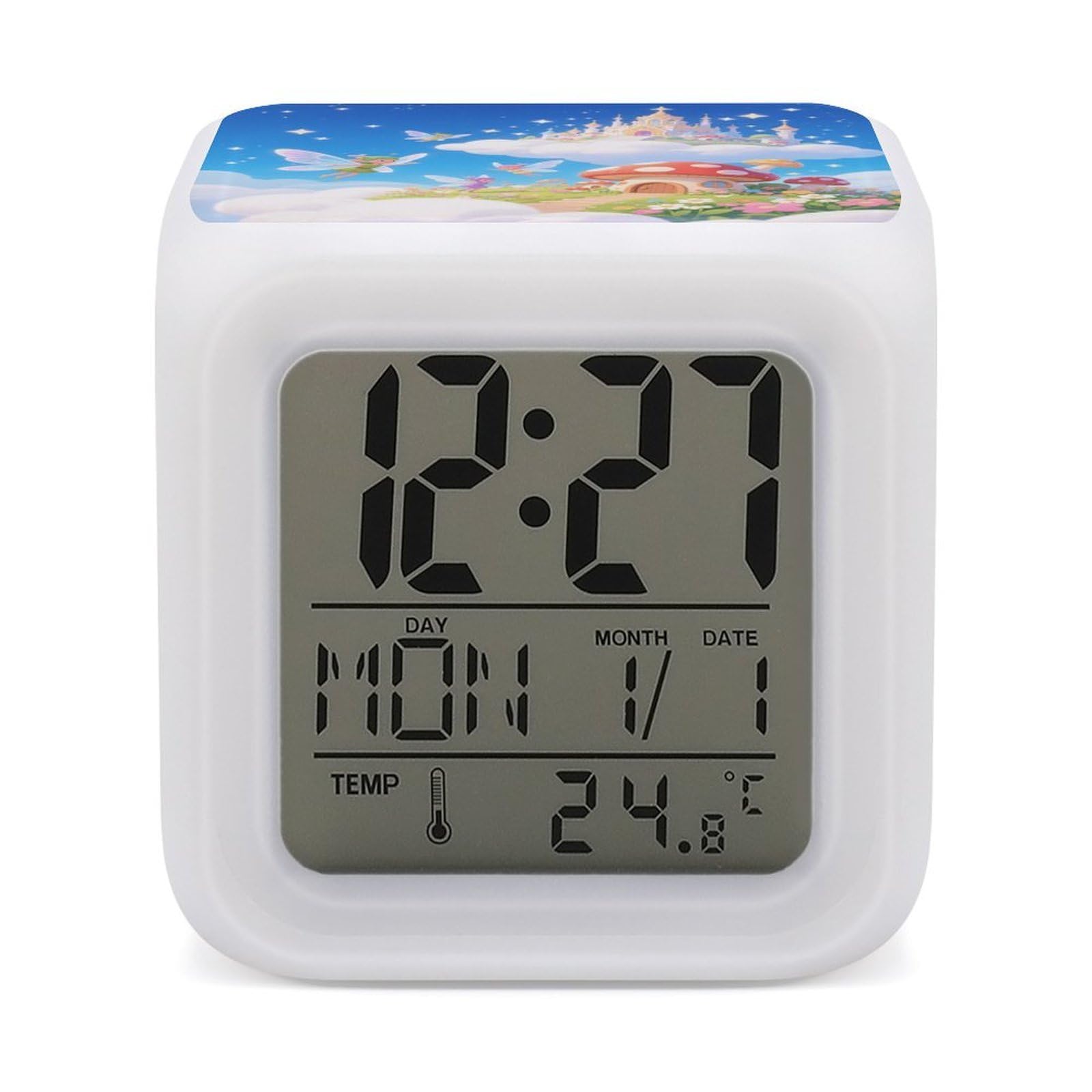 Reloj despertador digital LED a pilas con l&aacute;mpara de noche multicolor y calendario