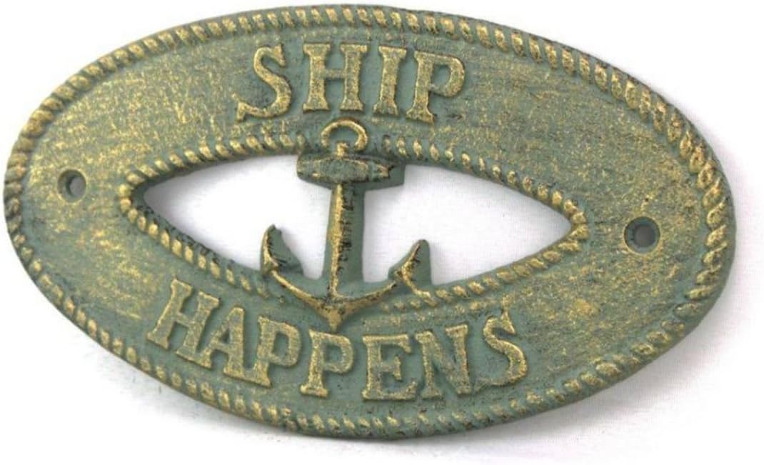 Hampton Nautical K-9309-bronze Antique Bronze Cast Iron Ship Happens with Anchor Sign 8" - Decorative Metal Wall Art - Cast Iron Nautical