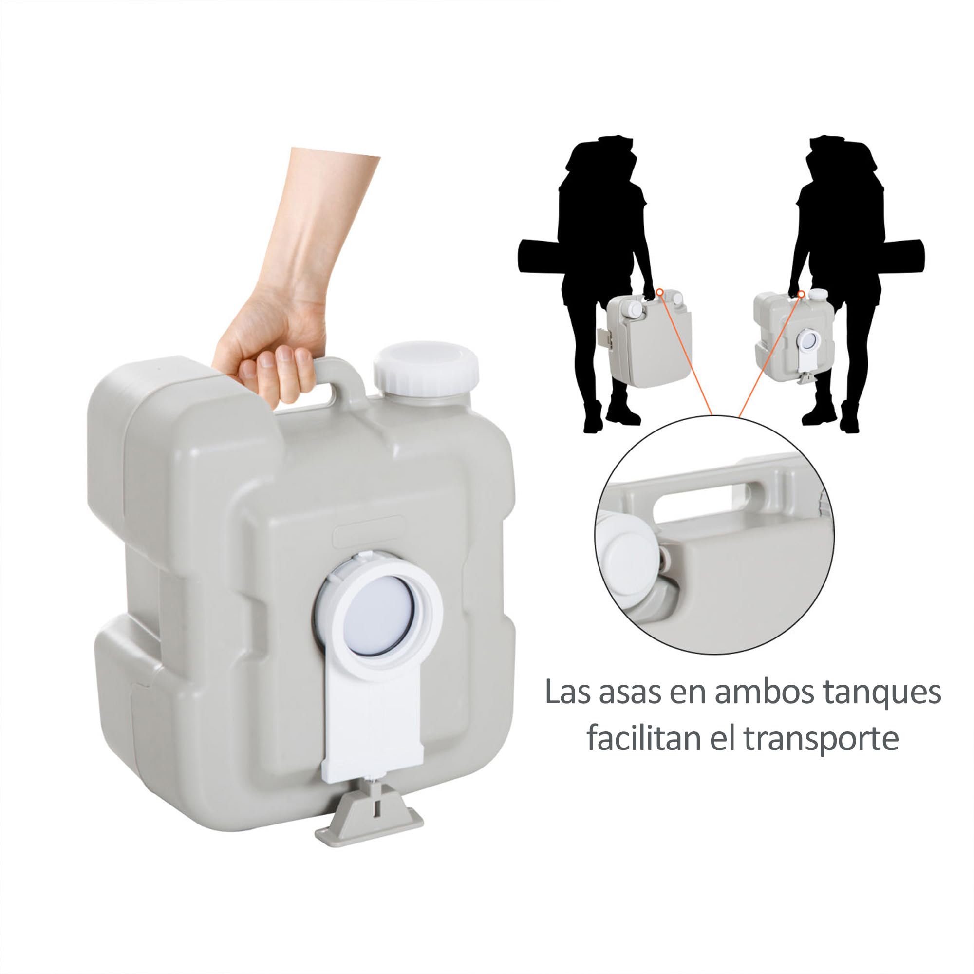 HOMCOM Inodoro Portátil Químico Baño Móvil WC 20L con Extraíble Tanque de Aguas Residuales y Tanque de Agua para Camping Viaje Ancianos Caravana Barco con Cisterna Carga 147 kg 41,5x36,5x42 cm HDPE