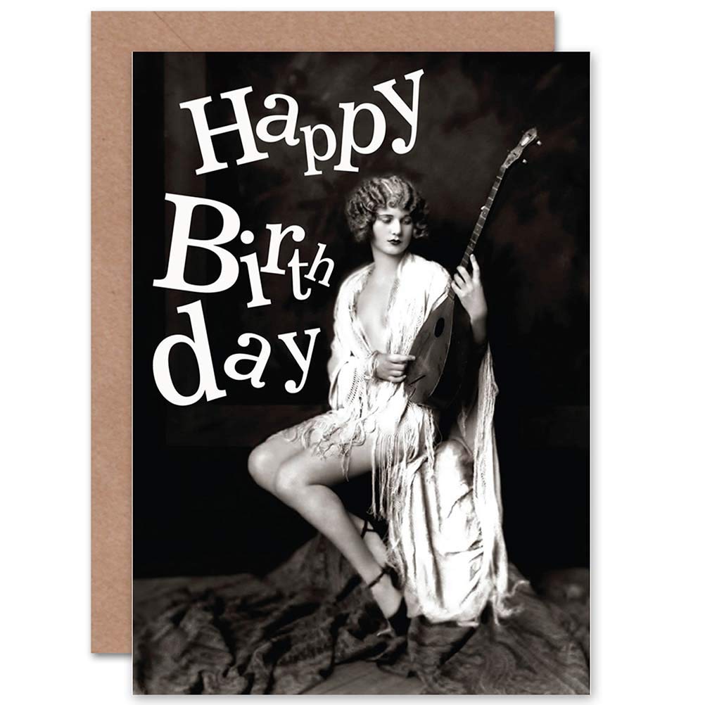 Wee Blue Coo BIRTHDAY HAPPY RETRO LUTE PLAYER ART GREETINGS GREETING CARD GIFT
