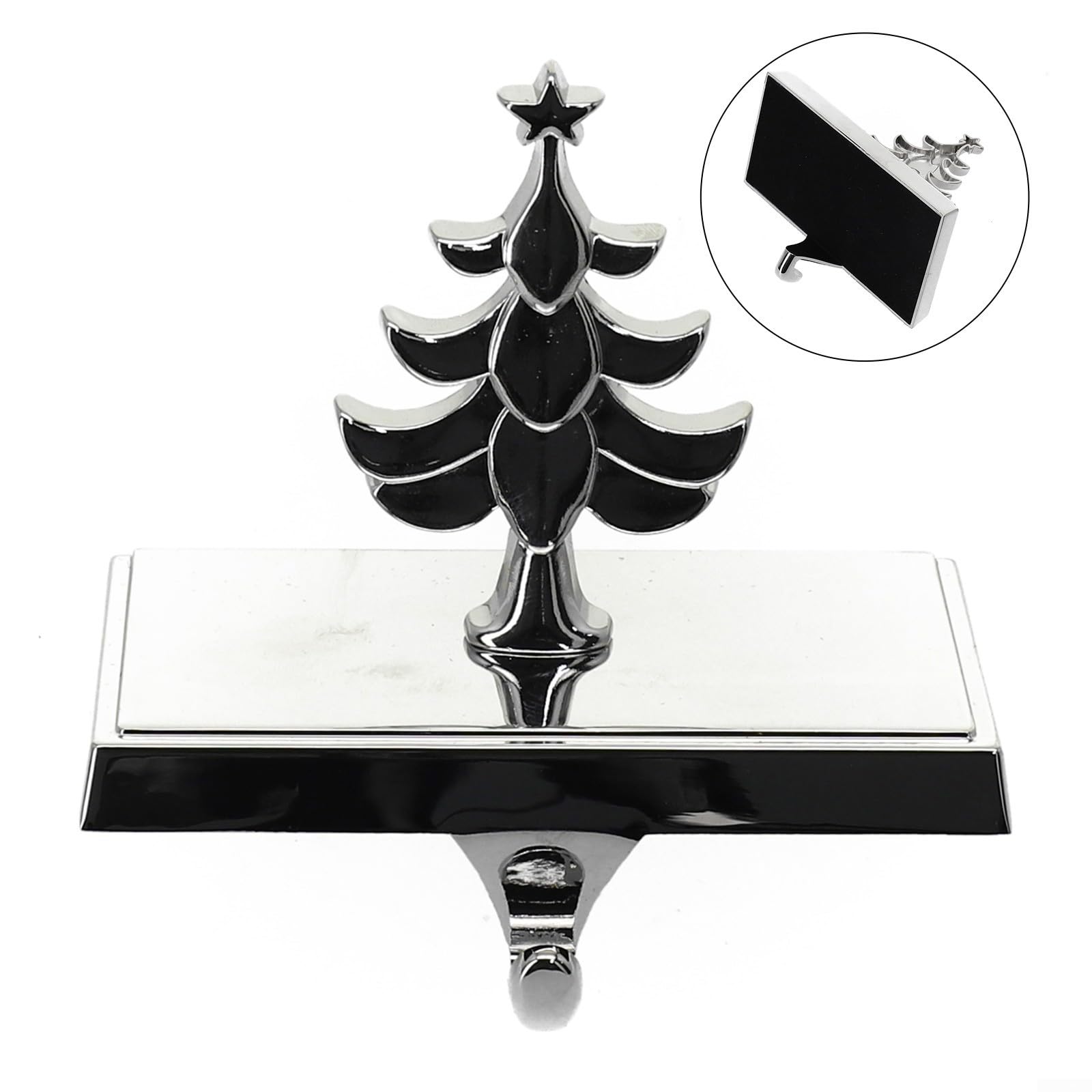Eawfgtuw Juego de 4 soportes para calcetines de Navidad, ganchos de metal plateado resistentes con almohadillas antideslizantes para colgar medias de Navidad y decoraciones navideñas (árbol de Navidad