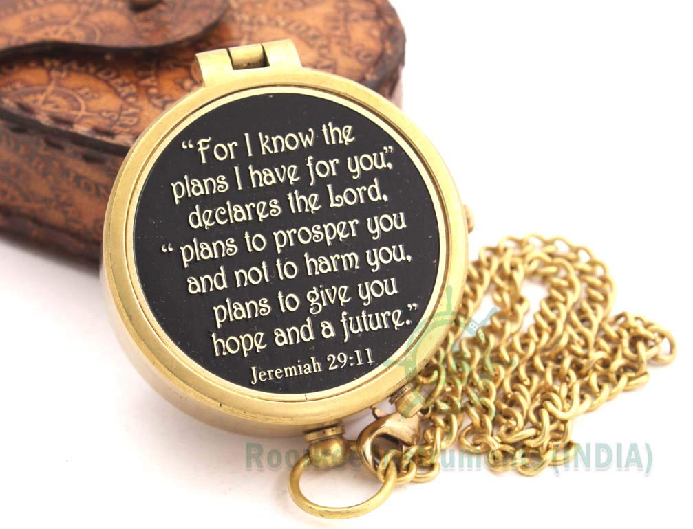 For I Know The Plans I Have For You, Jeremiah 29:11, Solid Brass Directional Engraved Compass, Baptism Gifts for Boys Girls, First Communion, Christian Gifts for Men, First Confirmation Gifts for Boys