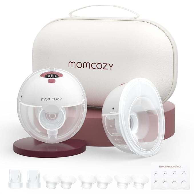 AMAZON Momcozy M5 Hands-Free Wearable Breast Pump, Double-Sealed Flange for Baby-Like Comfort, 3 Modes & 9 Suction Levels, Portable Electric Pump – 24mm, 2-Pack Cozy Red