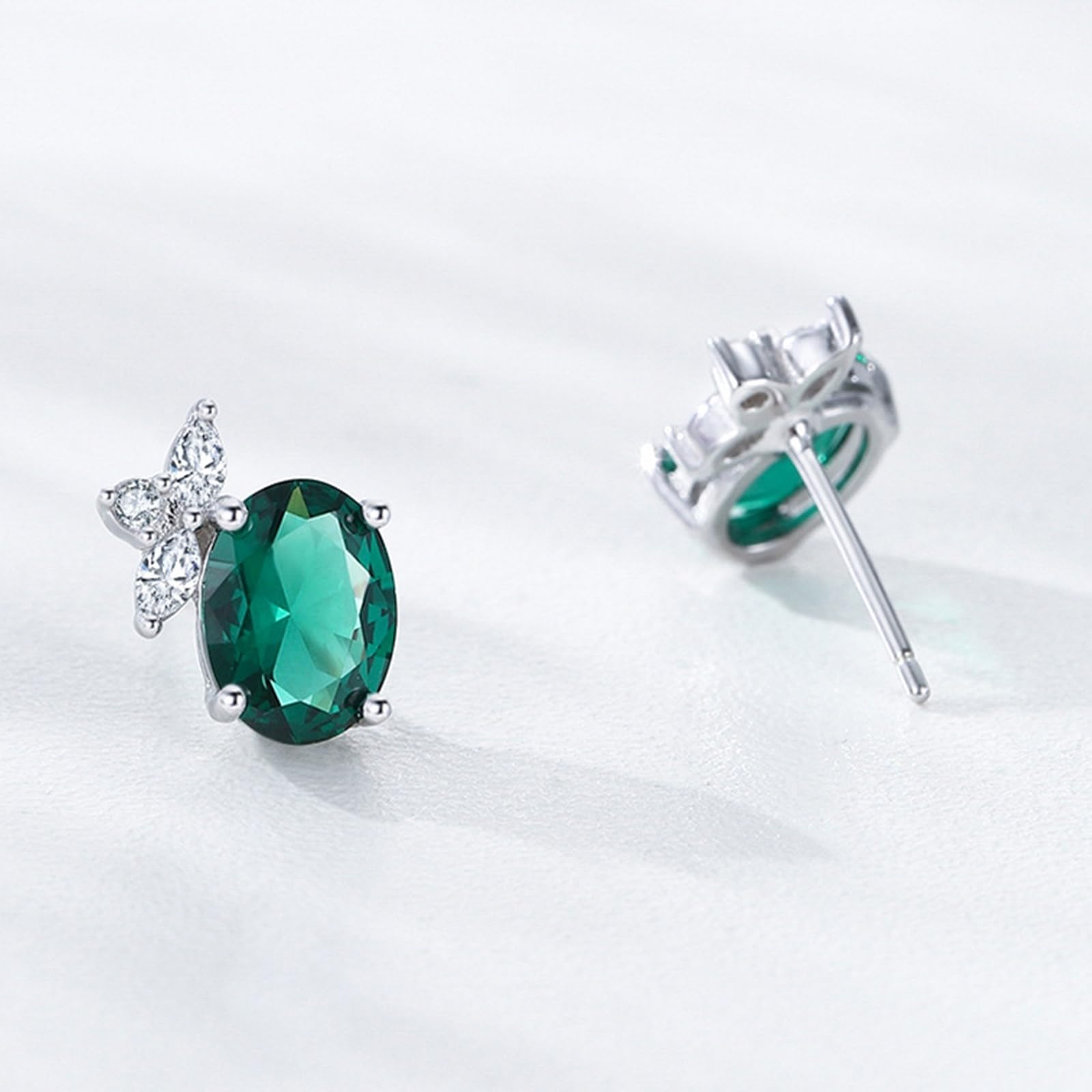 Kolczyki sztyfty białe złoto 750 585 375 damskie kolczyki damskie z owalnym liściem 1,5 ct szmaragd i moissanite kolczyki na sztyfcie, prawdziwa biżuteria ślubna, białe złoto
