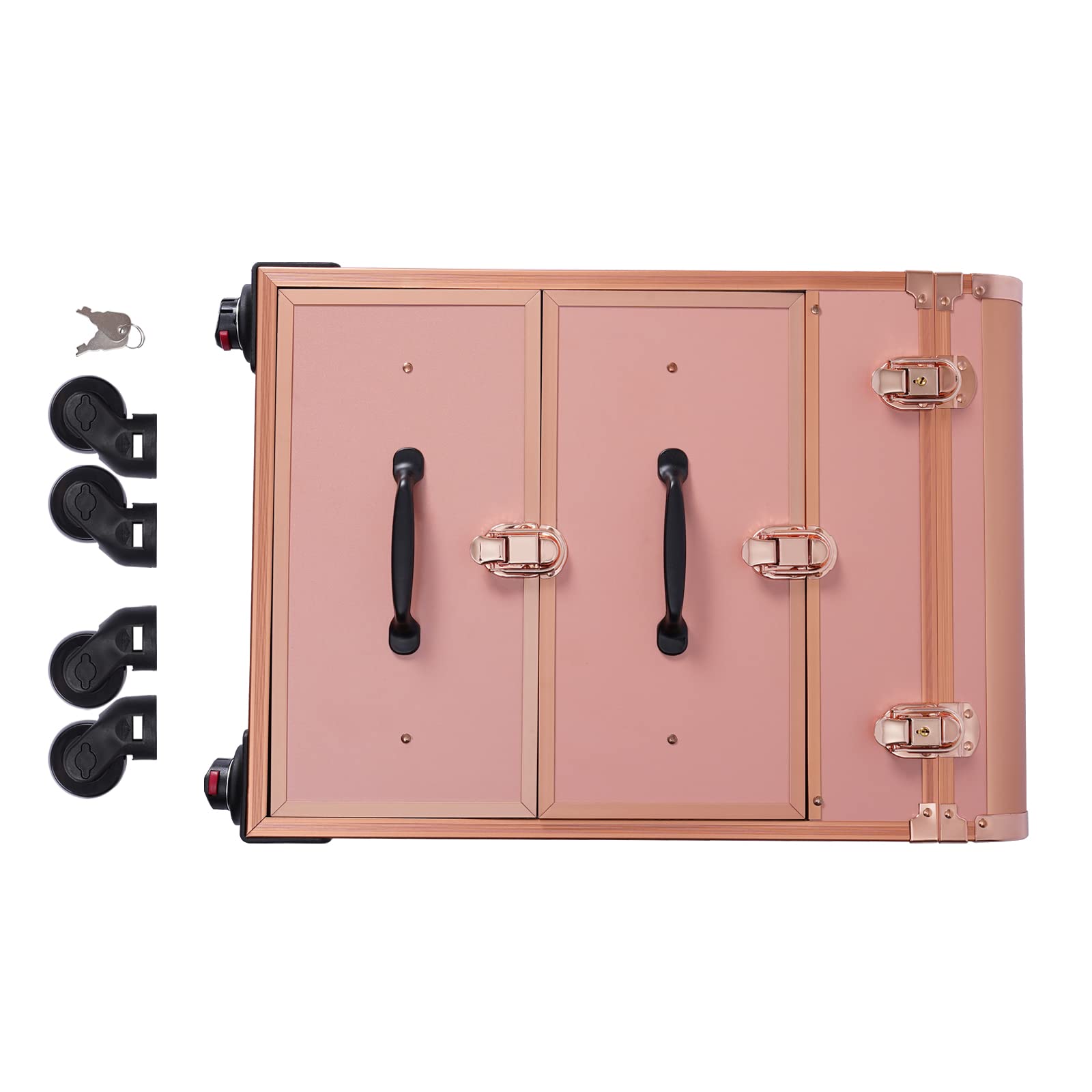 Kosmetikkoffer Trolley mit Schublade, Professionell Trolley Schminkkoffer Nagelkkoffer, Groß Abschließbar Schminkkoffer Damen mit Rollen für Reise Kosmetikerin Friseurerin (Gold)