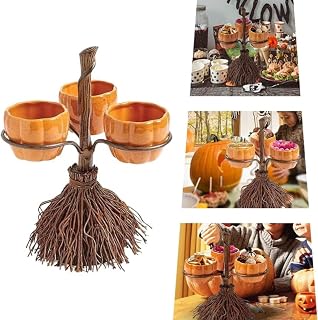 Halloween Pumpkin Snack Bowl Stand, Halloween Broomstick Snack Bowl Stand, Pumpkin Snack Tray, Detachable Candy Holder Bowl Halloween Party Favor Supplies for Serving Snacks,