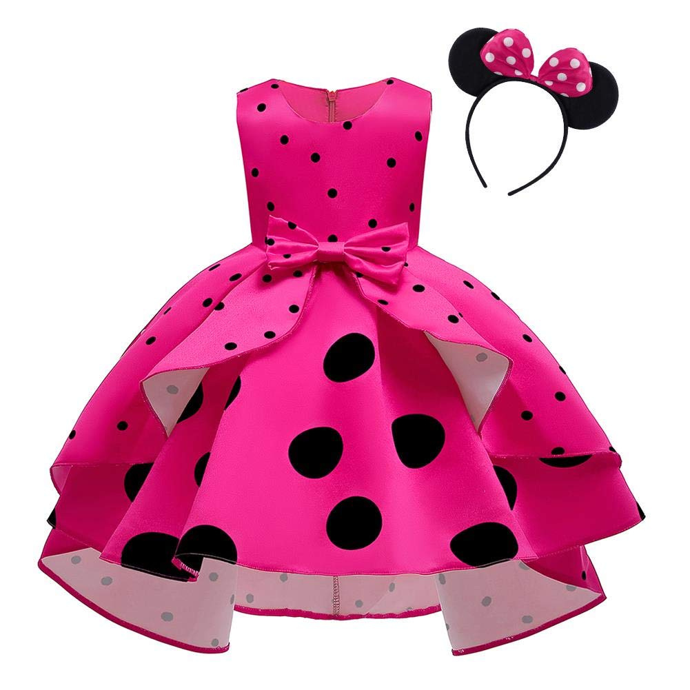 IBTOM CASTLEToddler Baby Kids Girl Polka Dot Bowknot Tutu Dress+Mini Mouse Ear Headband Cosplay Birthday Party Fancy Dress Up Costume Christmas Halloween Princess Dresses Photo Shoot for Children