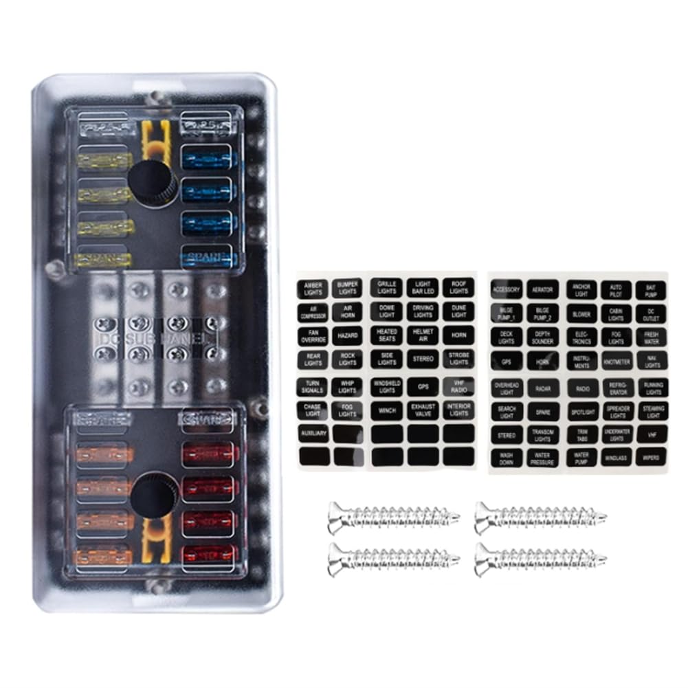 Bloc de Fusibles à Lame 20 Voies, Porte-Fusible 16 Circuits, Panneau SUB DC avec Terre et Couvercle pour Voiture, Bateau, Tricycle, Camion