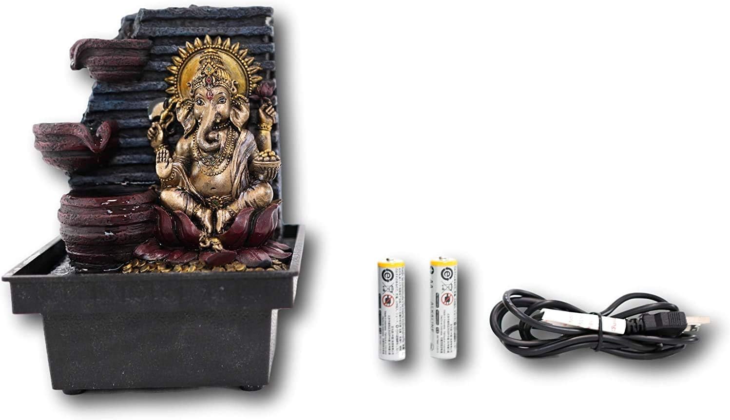 Ebros Gift Hindu Vastu Elephant God Ganesha Meditating Table Desktop 3 Step Water Fountain Waterfall Statue Decorative Water Feature 3D Ganapati Vinakaya Hinduism Lord of Success Remover of Obstacles