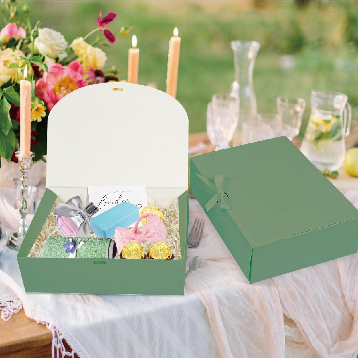 PartyGifts&beyond Gift Boxes with Lids for Presents 10 Pack Bridesmaid Proposal Boxes for Wedding,Engagements,Bridal Shower,Party Gift(Sage Green)