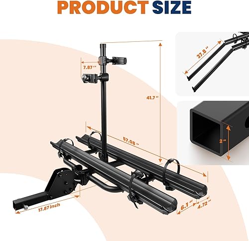 Miniatura 6 de Bastidor plegable para 2 bicicletas eléctricas de 2 pulgadas, con rampas de capacidad de 176 libras para neumáticos gruesos de 4.7 pulgadas,