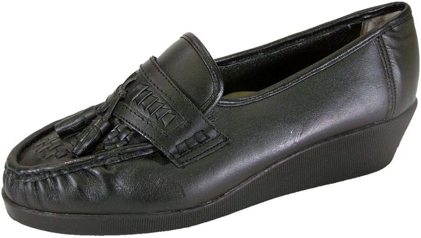 24 Hour Comfort Brenda (2718) Women's Wide Width Moccasin Design Woven Leather Shoes Black 12