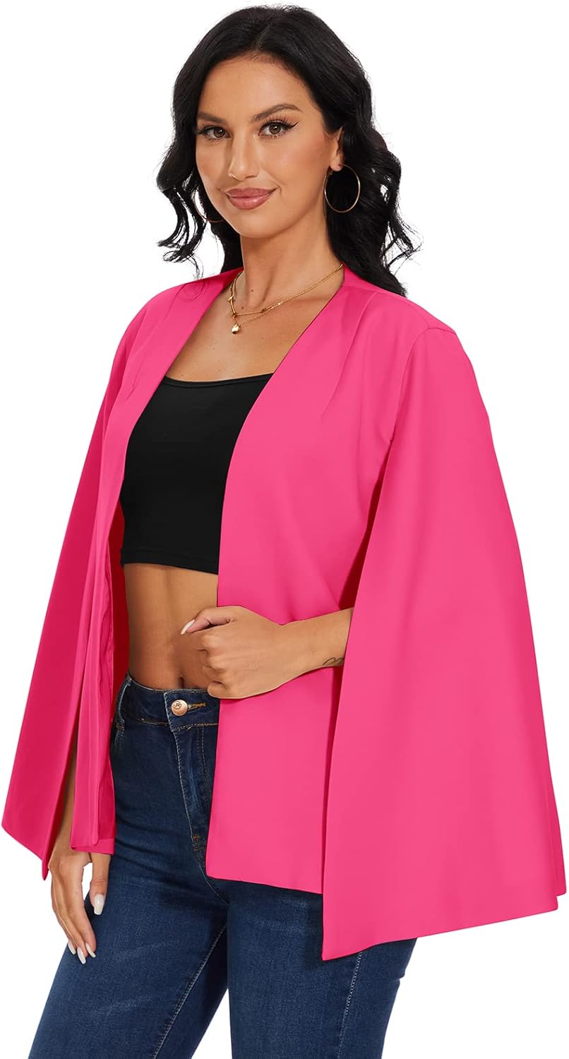Womens Cape Blazer - Split Sleeve Open Front Casual Jacket Coat Workwear Elegant Formal Cape Coat - Image 3