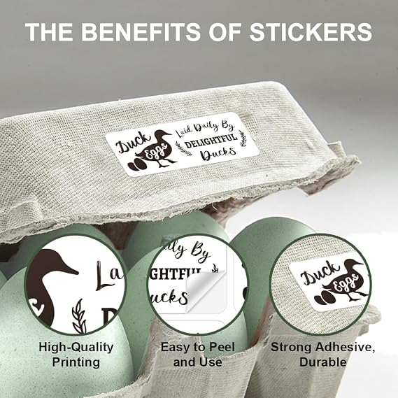 180 Pcs Duck Egg Carton Labels, 1x2.64 Inch(2.5x6.7cm) Laid Daily by Delightful Ducks Farm Fresh Eggs Sticker Adhesive Egg Packaging Stickers for Box Container Carton Farm Supplies