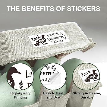 180 Pcs Duck Egg Carton Labels, 1x2.64 Inch(2.5x6.7cm) Laid Daily by Delightful Ducks Farm Fresh Eggs Sticker Adhesive Egg Packaging Stickers for Box Container Carton Farm Supplies