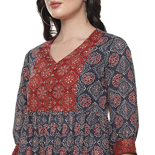 Image of BIBA Women Cotton Flared Regular Fit Printed Short Kurti