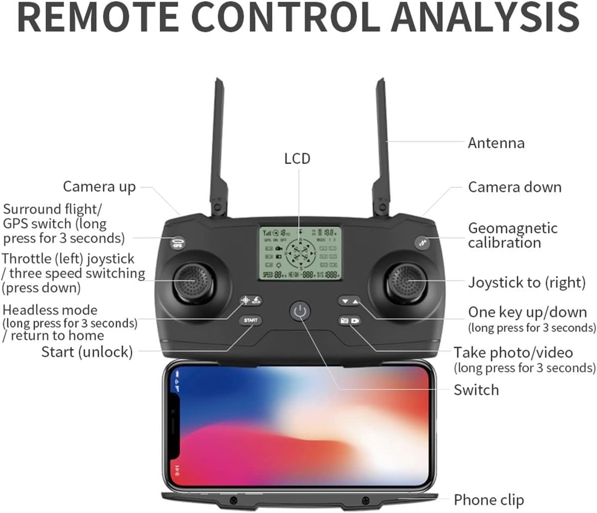 Avión de Control Remoto Plegable GPS 4K HD cámara aérea Drone Cámara con cardán de 2 Ejes for fotografía aérea Profesional antivibración sin escobillas Quadcopter (Size : 1 Battery)