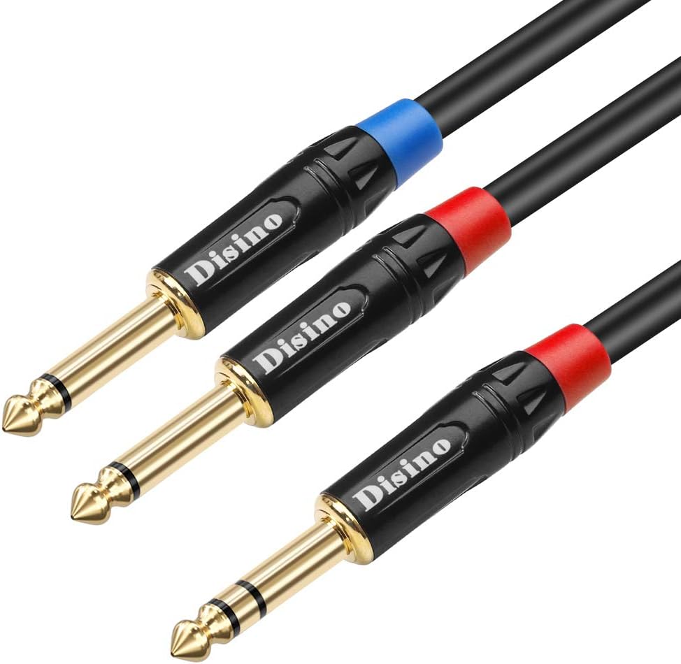 Disino 1/4 inch TRS Stereo Y-Splitter Insert Cable, 1/4 Inch Male Jack to Dual 1/4inch(6.35mm) Male TS Mono Breakout Cable Audio Patch Cord - 3.3 Feet/1 Meter