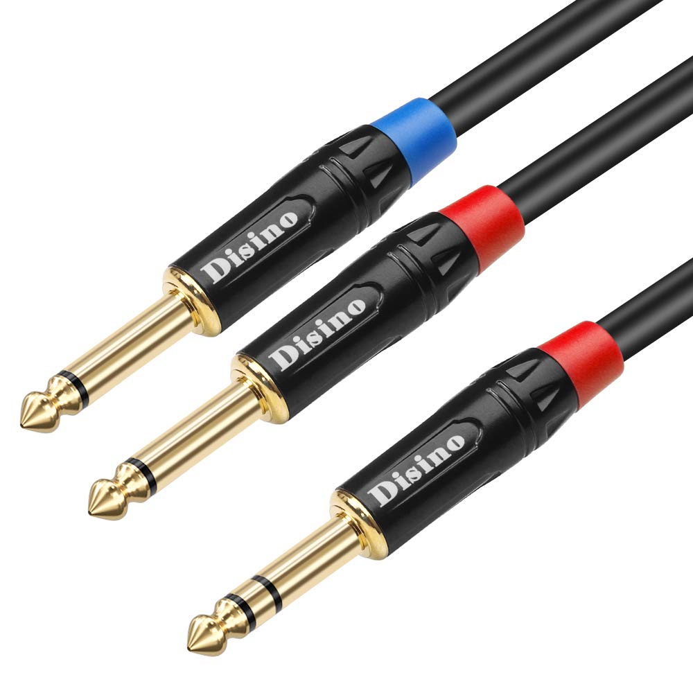 DISINO 1/4 inch TRS Stereo Y-Splitter Insert Cable, 1/4 Inch Male Jack to Dual 1/4inch(6.35mm) Male TS Mono Breakout Cable Audio Patch Cord - 6.6 Feet/2 Meters