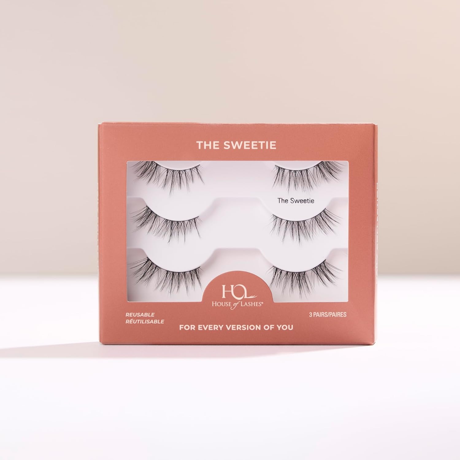 House of Lashes The Sweetie False Eyelashes, Black, Faux Silk, Medium Volume, Flared Half Lash, 3 Pairs, Reusable