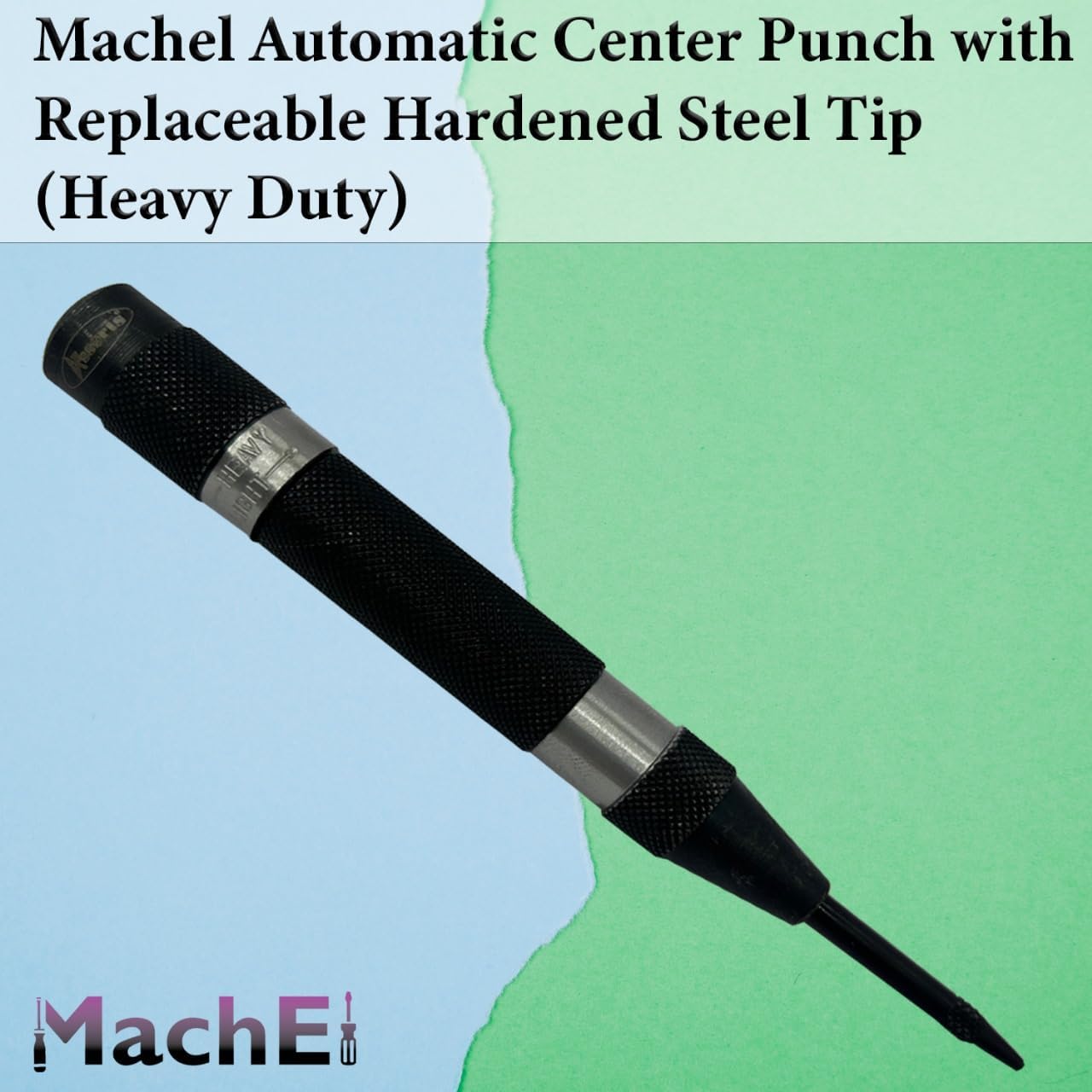 MachEL Automatic Center Punch with Replaceable Hardened Steel Tip (Heavy Duty)
