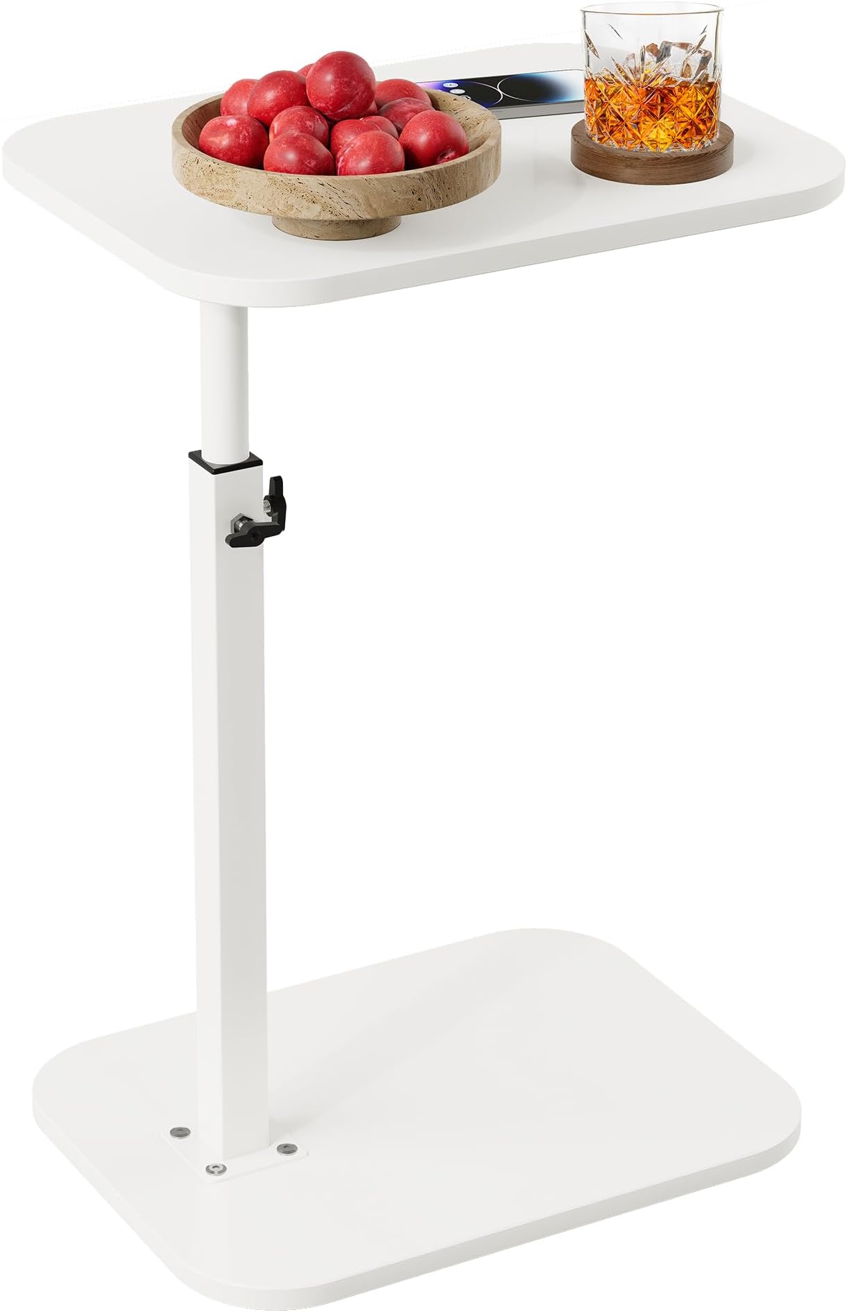 C Shaped End Table, Adjustable Height Couch Side Table, Horizontal 360°Swivel Small Couch Side Tables That Slide Under, C Shaped End Table TV Tray Table for Couch (White)